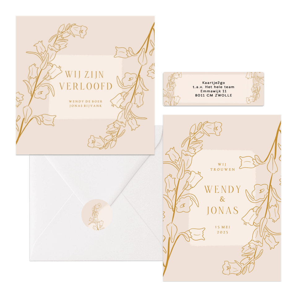 Beige set met lijnillustratie van bloemen