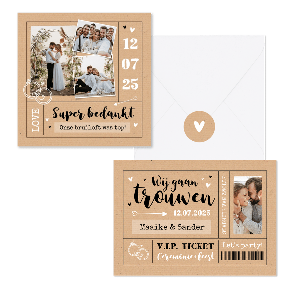 Trouwkaarten ticket kraftlook hip