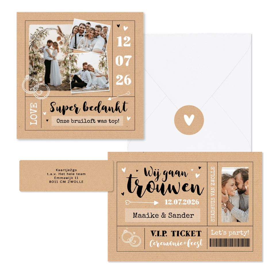 Trouwkaarten ticket kraftlook hip