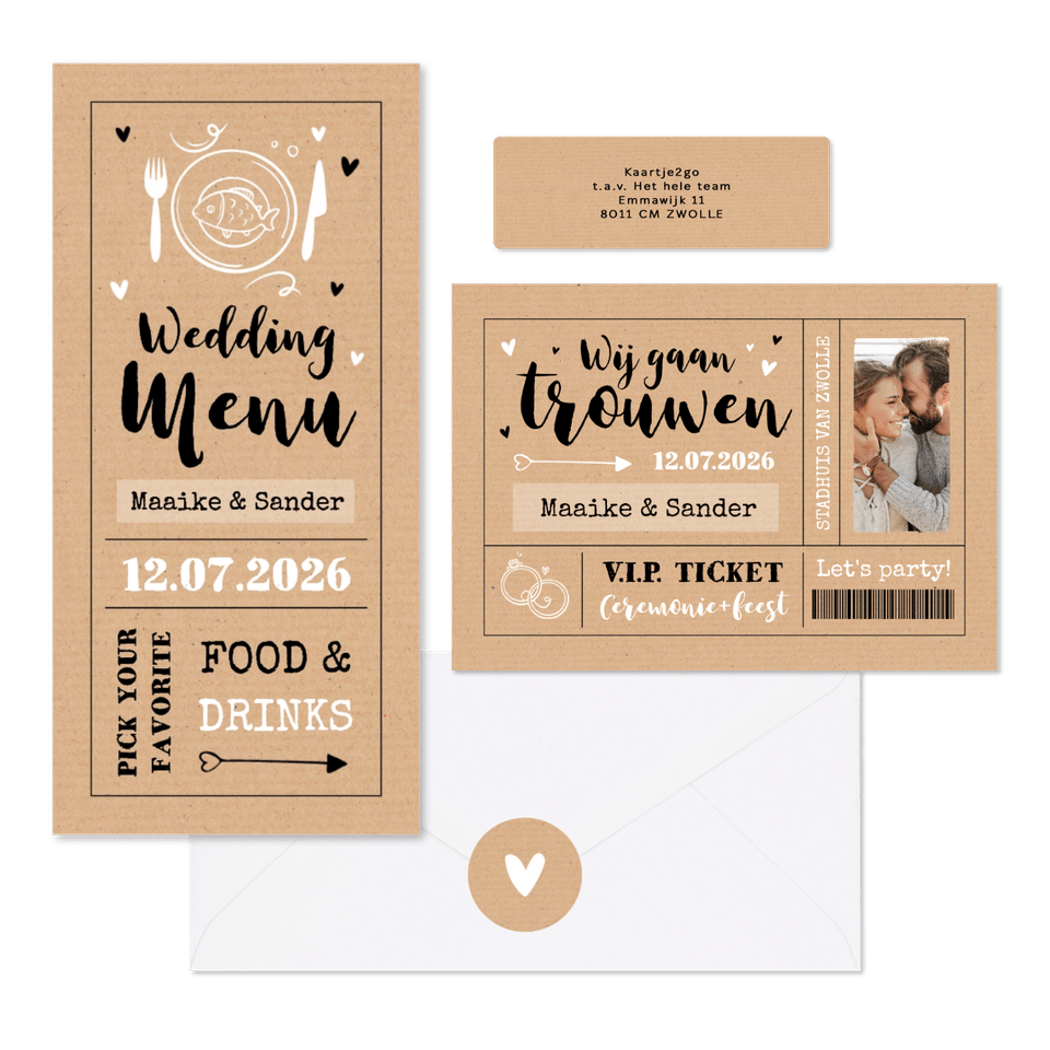 Trouwkaarten ticket kraftlook hip