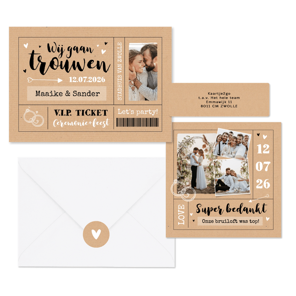 Trouwkaarten ticket kraftlook hip