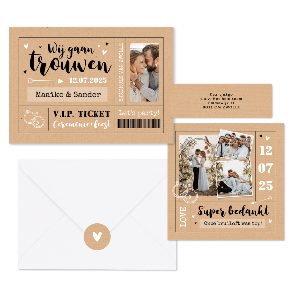 Trouwkaarten ticket kraftlook hip
