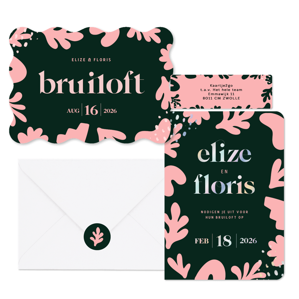 Trouwset abstracte vormen trendy groen roze