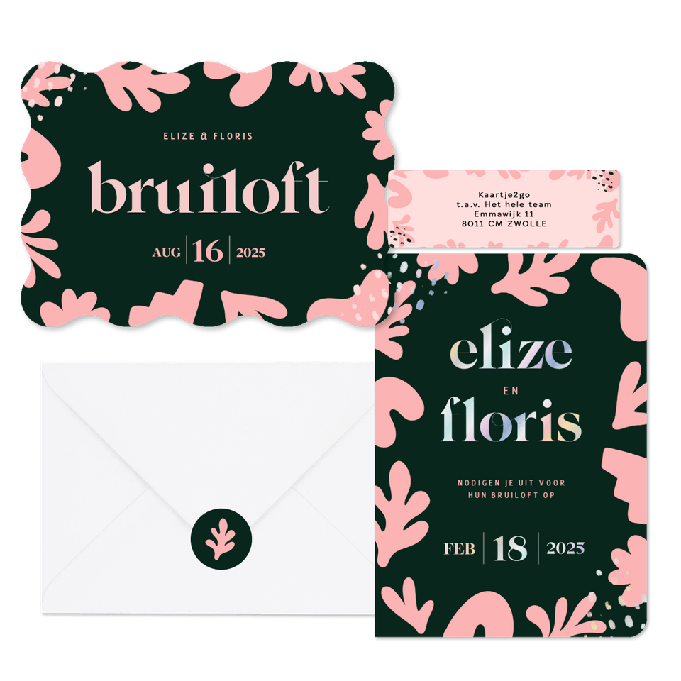 Trouwset abstracte vormen trendy groen roze