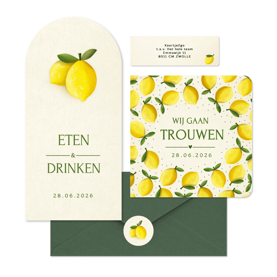 Trouwset zomer met citroen illustraties