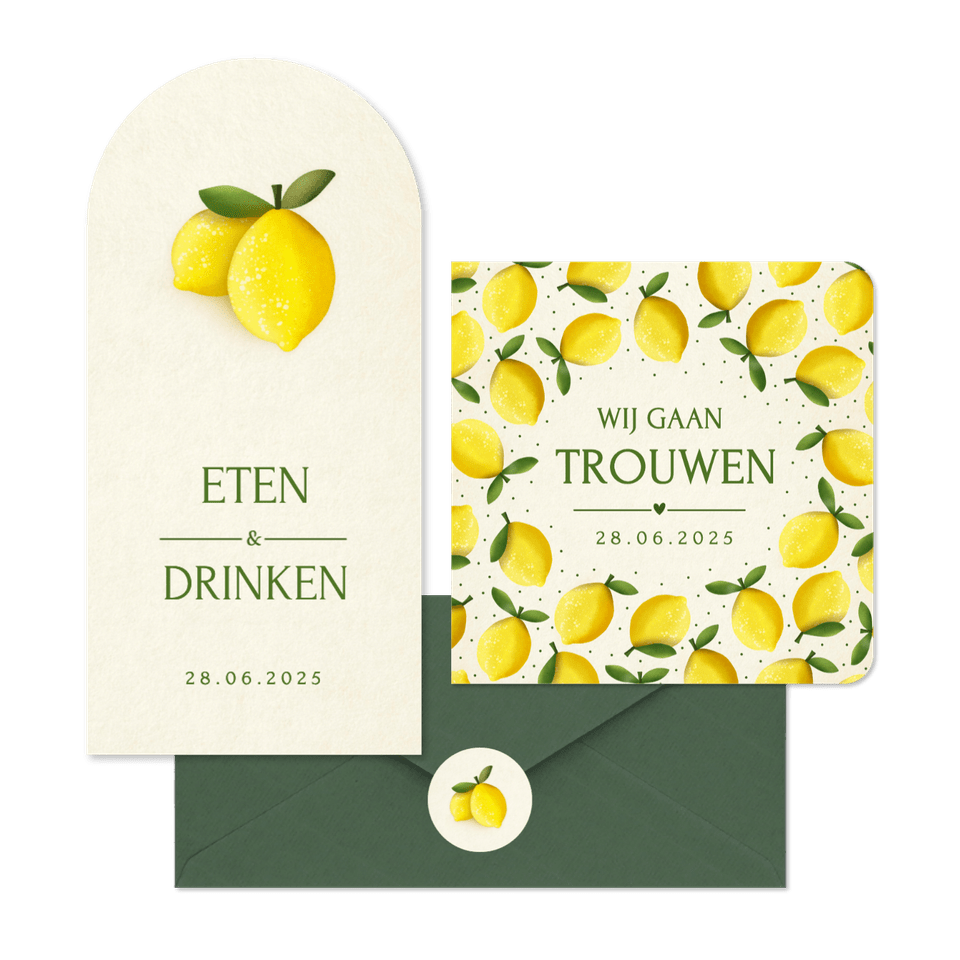 Trouwset zomer met citroen illustraties