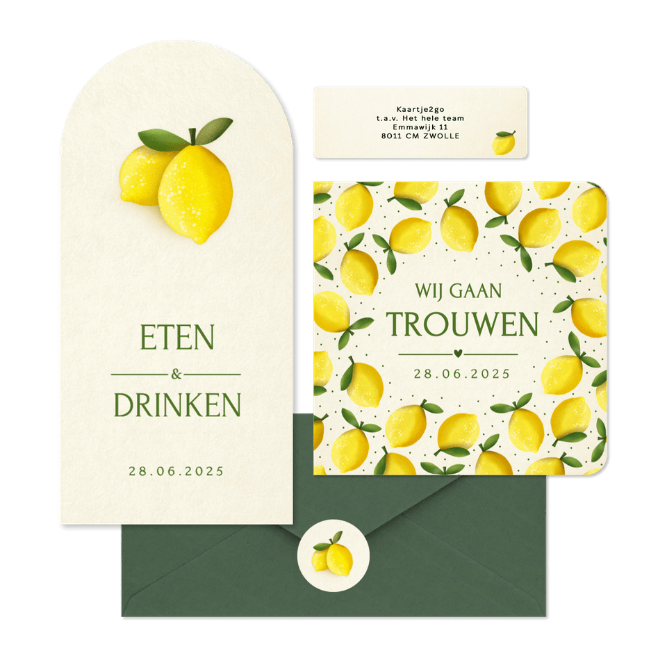 Trouwset zomer met citroen illustraties