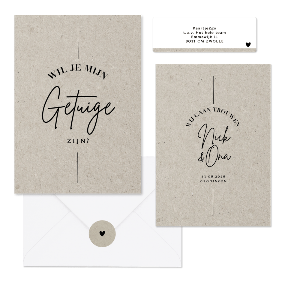 Less is more trouwkaarten set in kraftlook
