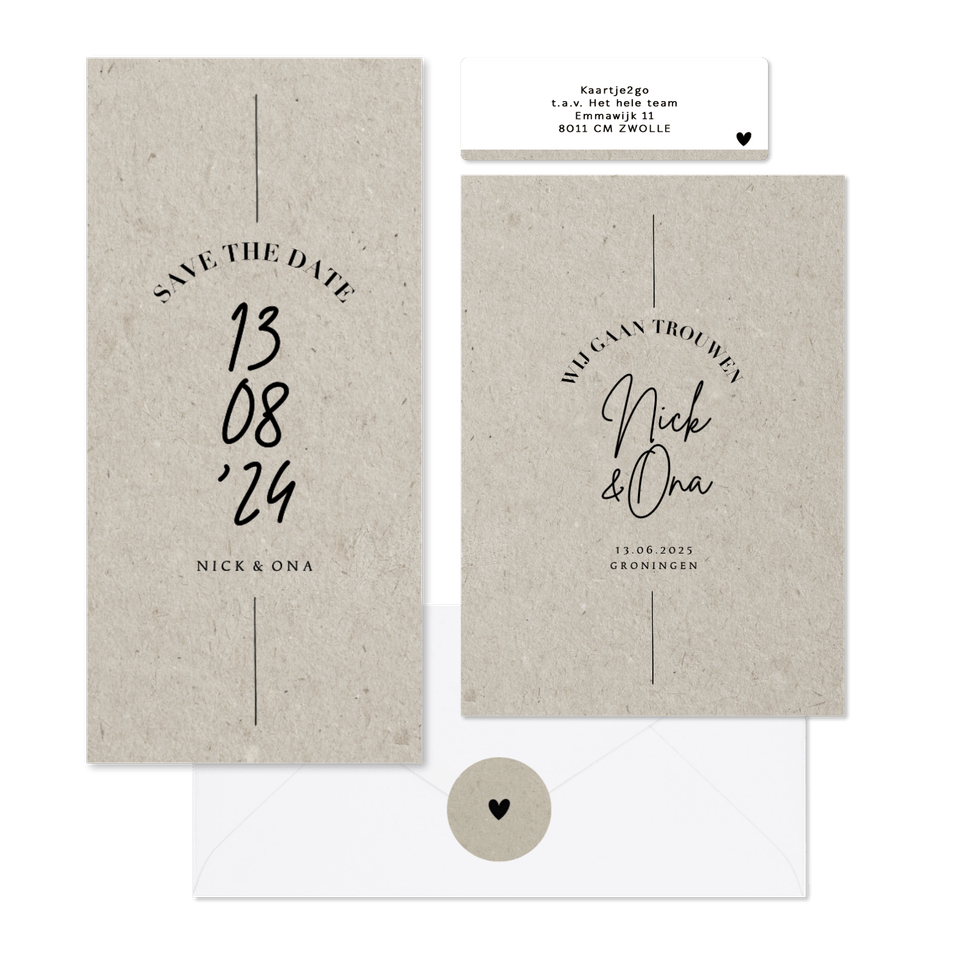 Less is more trouwkaarten set in kraftlook