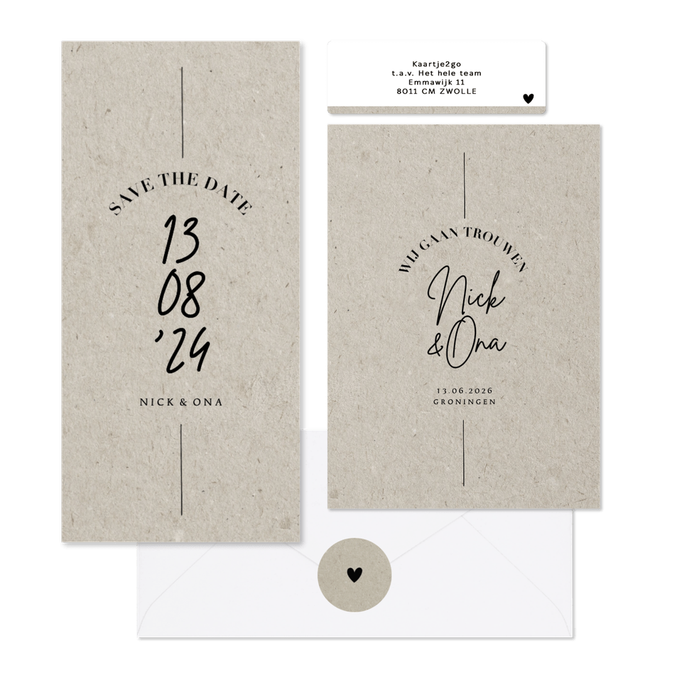 Less is more trouwkaarten set in kraftlook
