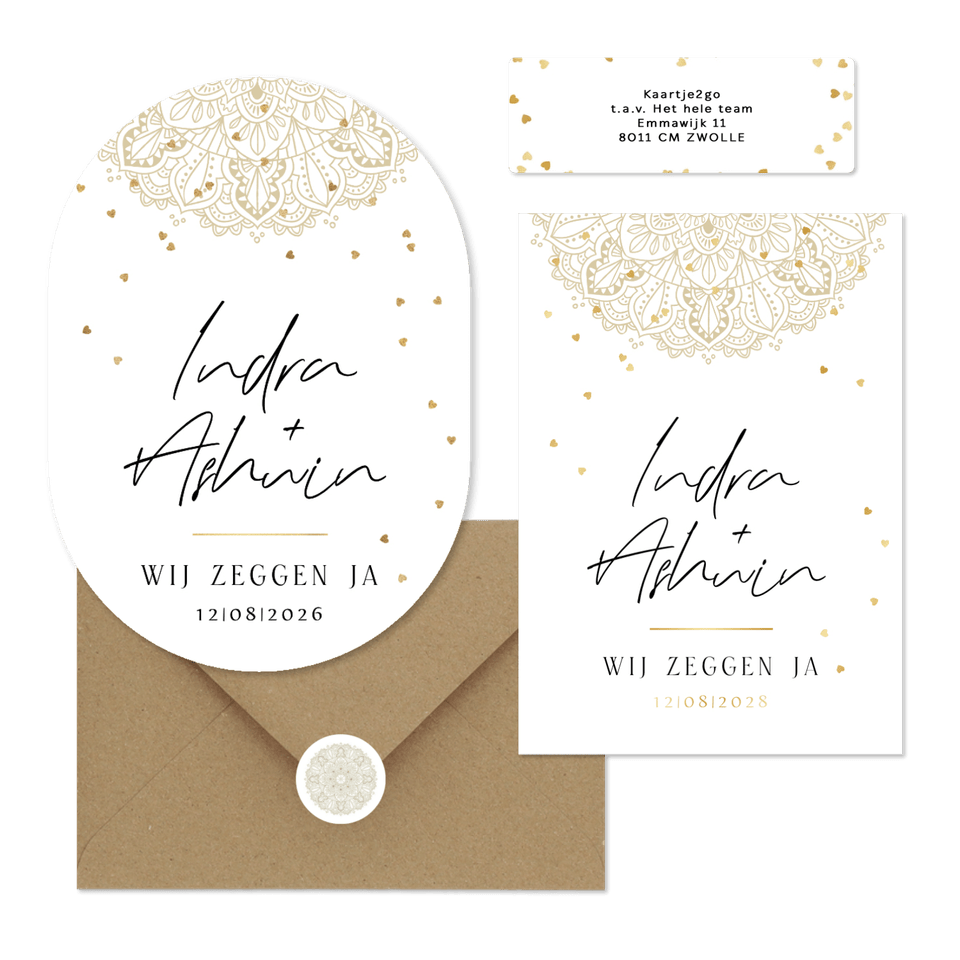 Trouwkaartenset illustratie mandala en hartje