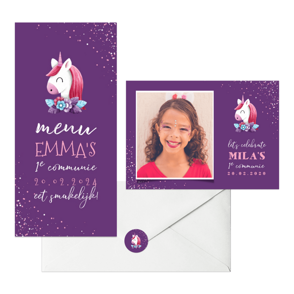 Unicorn met bloemen en confetti