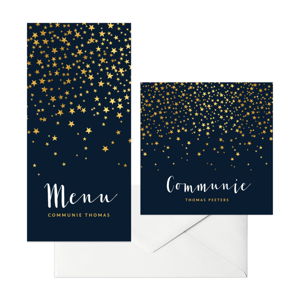 Communieset met gouden sterren confetti