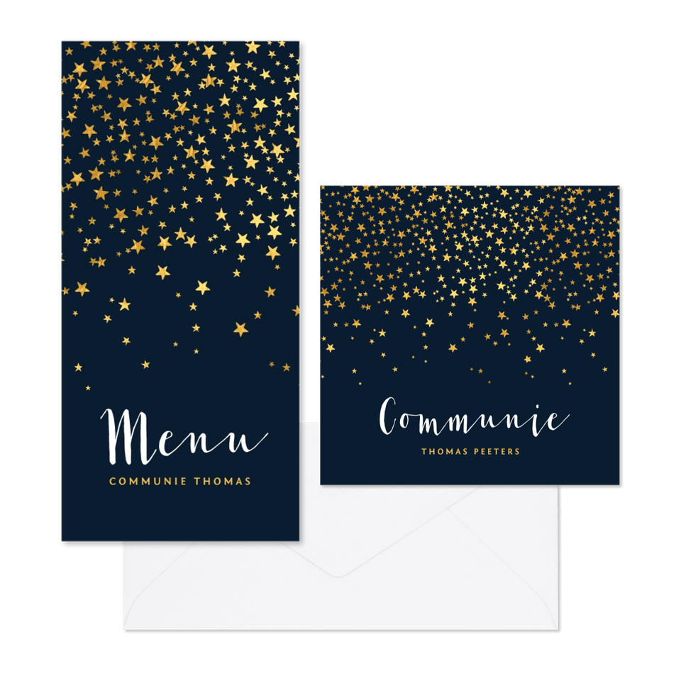 Communieset met gouden sterren confetti