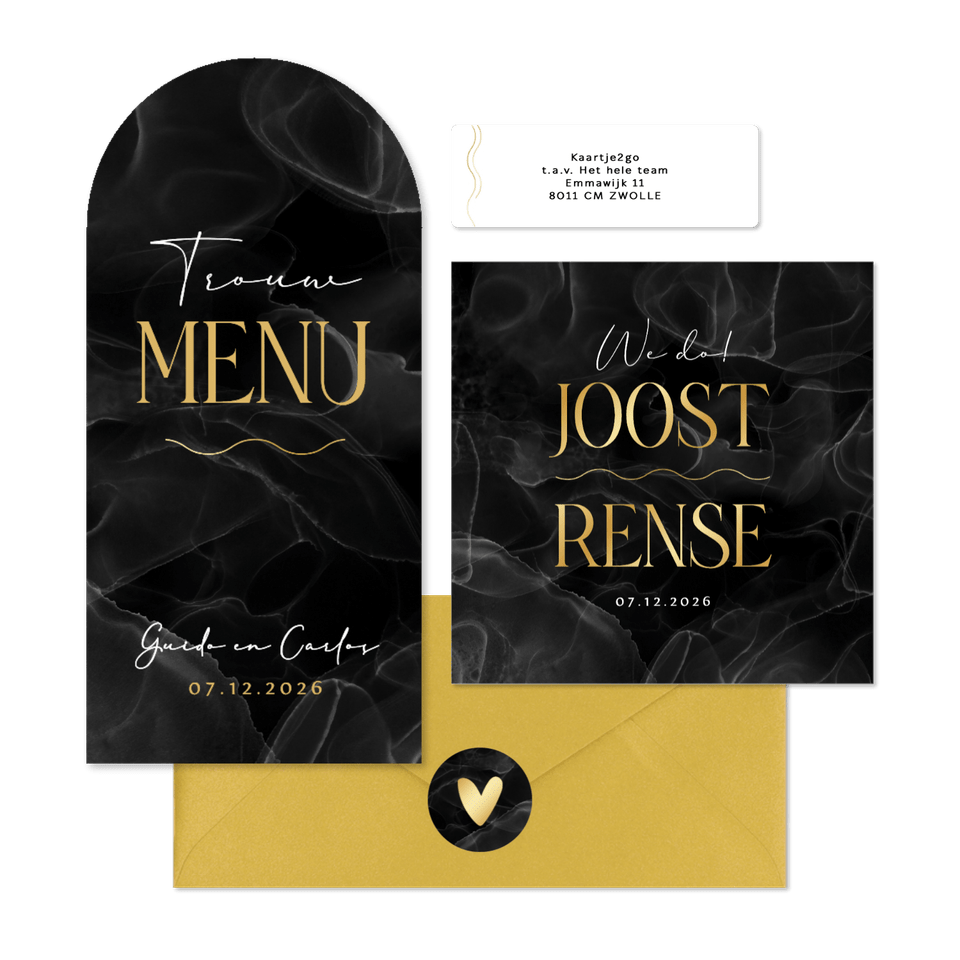 Trouwset chic marmer zwart goud typografisch
