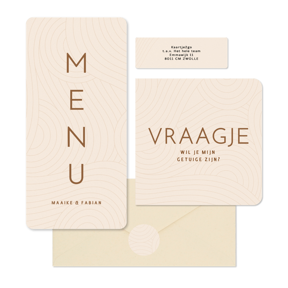 Moderne beige trouwset met golvende lijnen