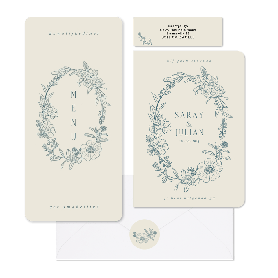 Klassieke set met geïllustreerde bloemenkrans