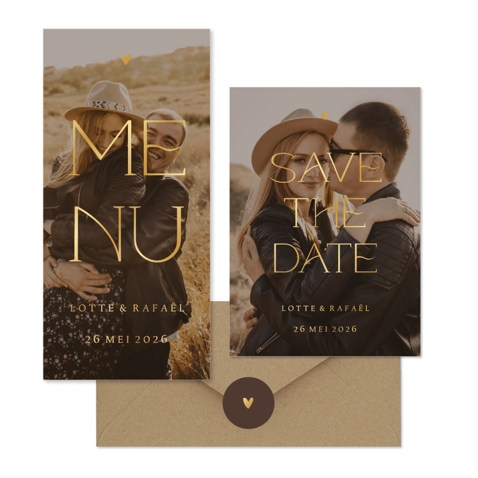 Trouwset simpel met foto en goudfolie