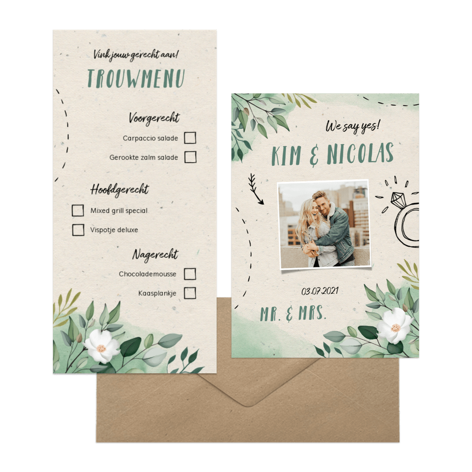 Botanische trouwset waterverf met doodles