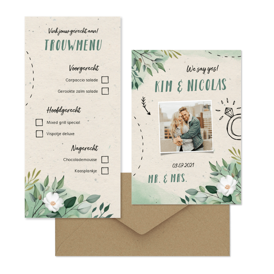 Botanische trouwset waterverf met doodles