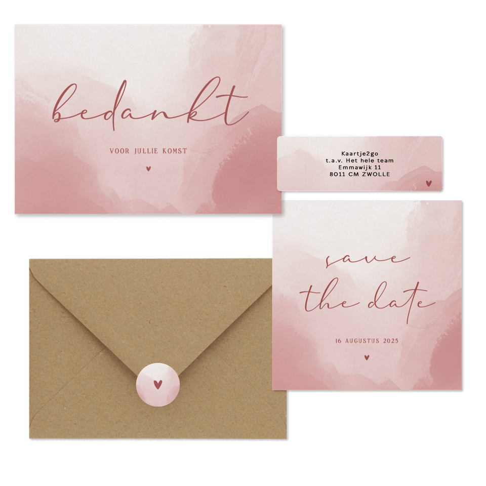 Trouwen minimalistisch met waterverf oudroze