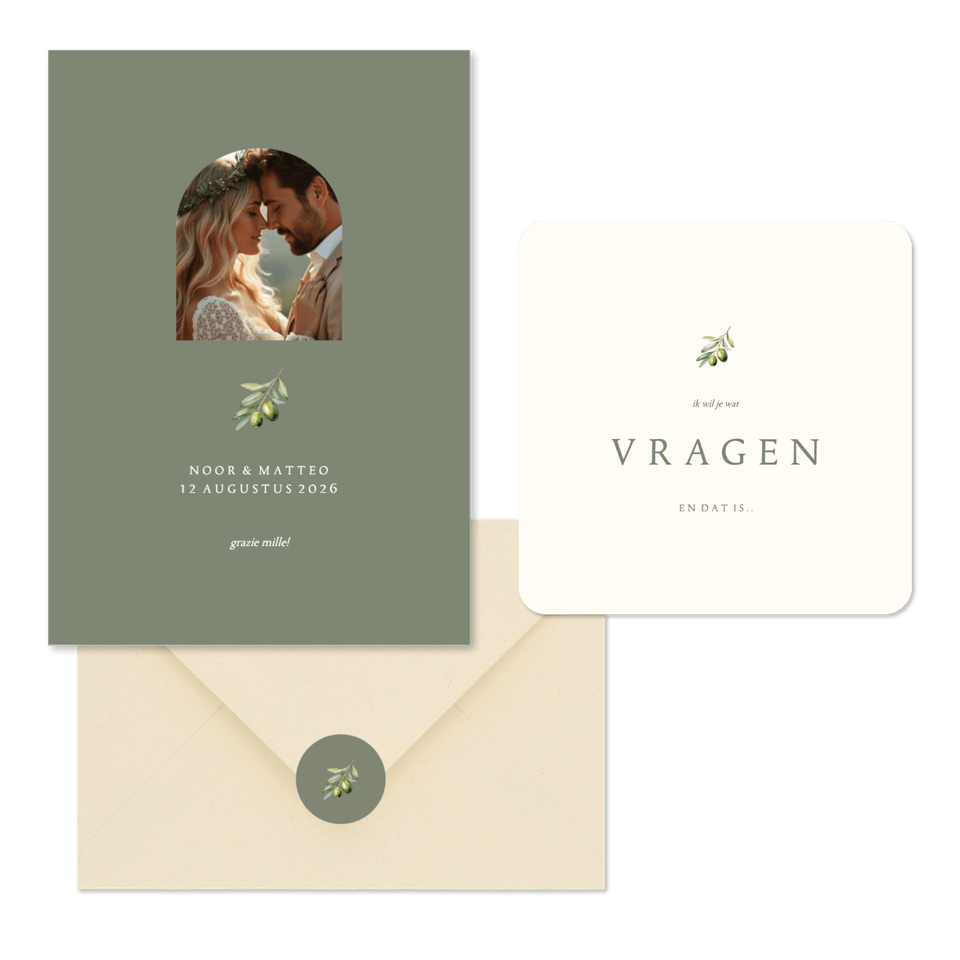 Minimalistische trouwset met olijftakje