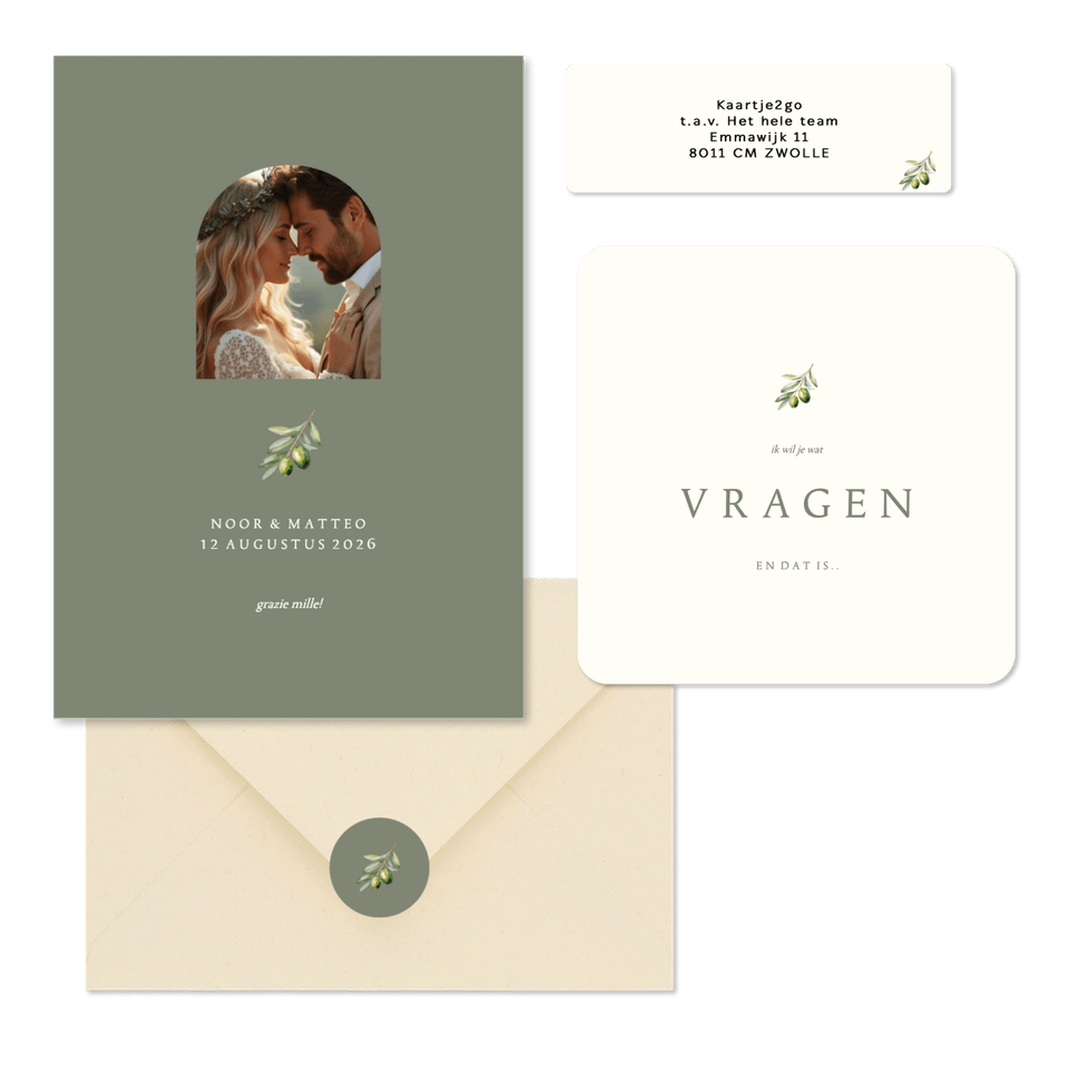 Minimalistische trouwset met olijftakje