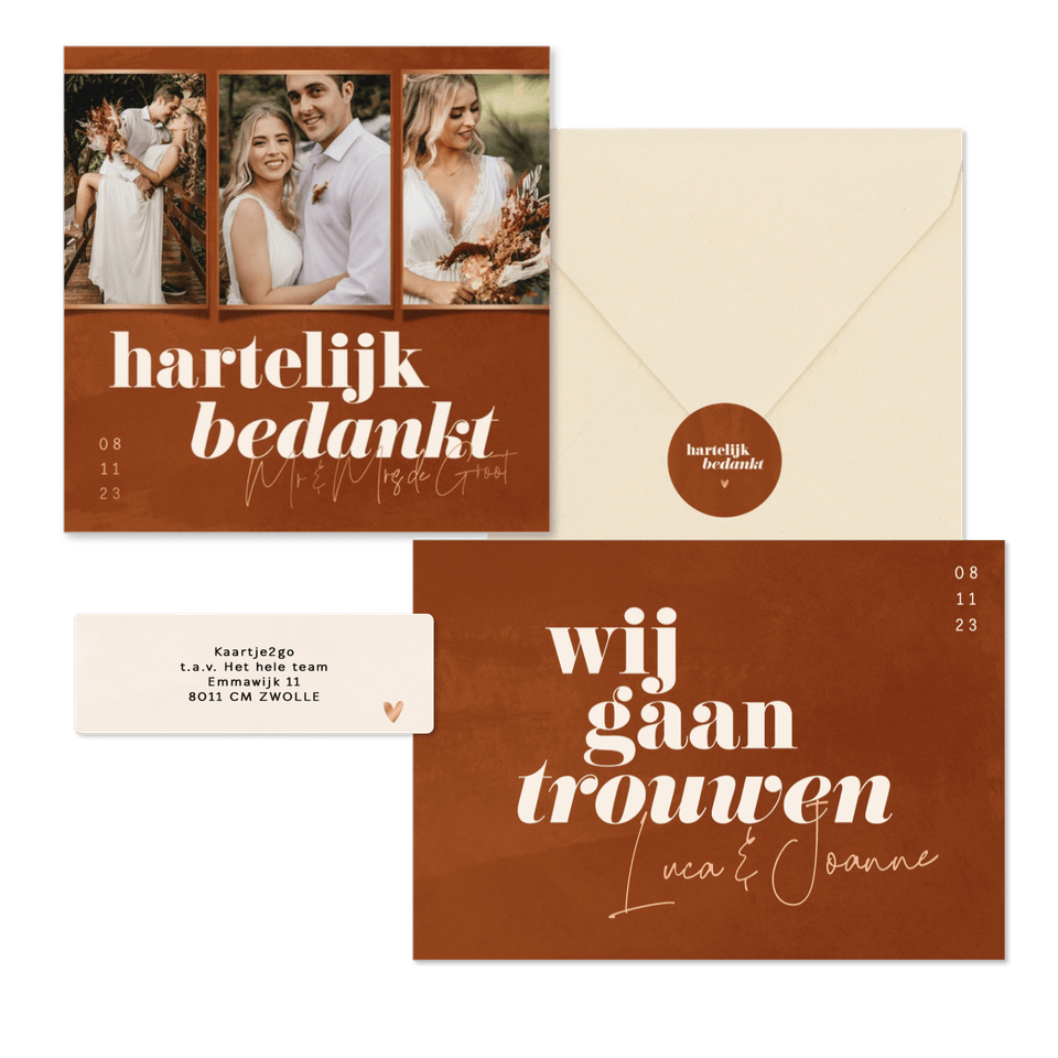 Trouwset minimalistisch roest met waterverf