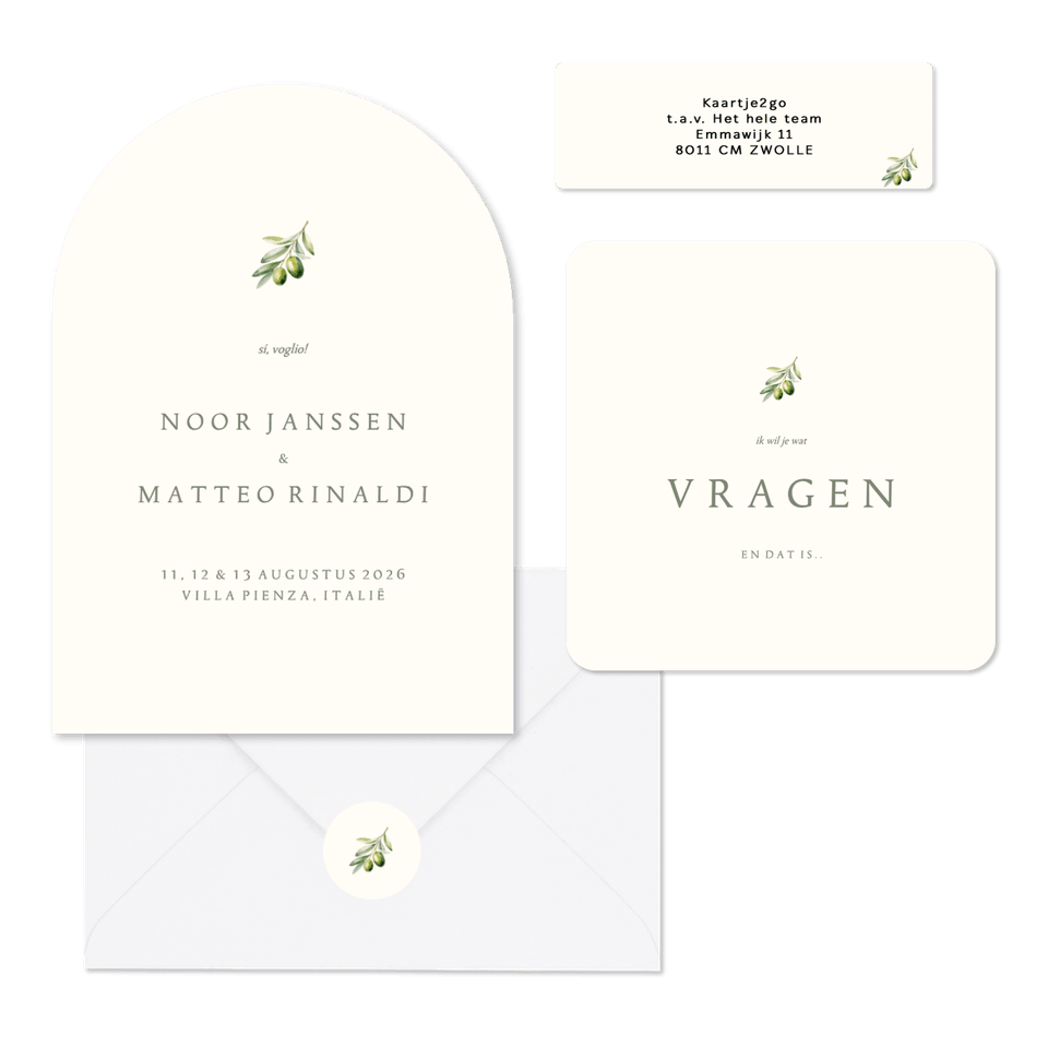 Minimalistische trouwset met olijftakje