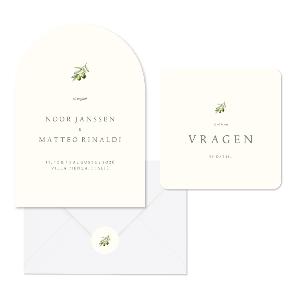 Minimalistische trouwset met olijftakje