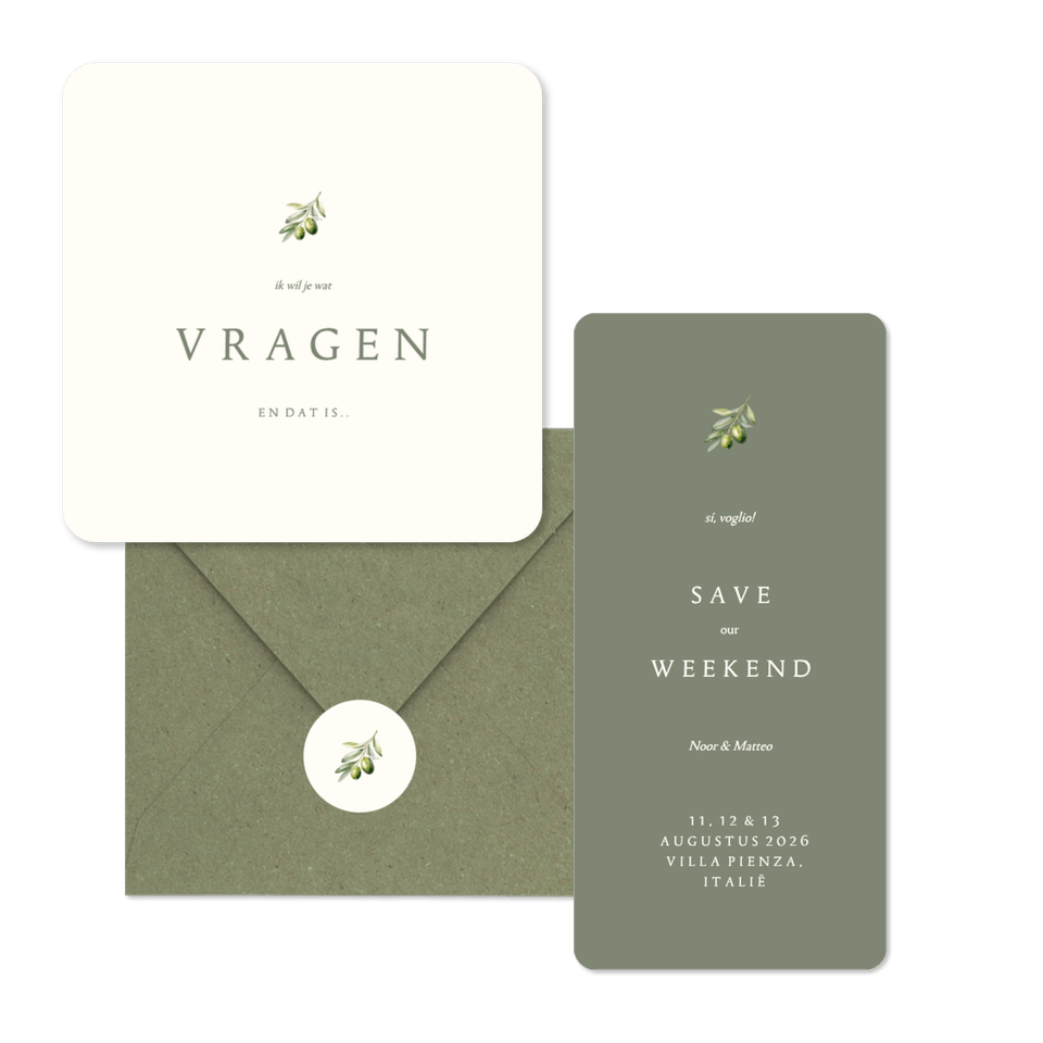 Minimalistische trouwset met olijftakje