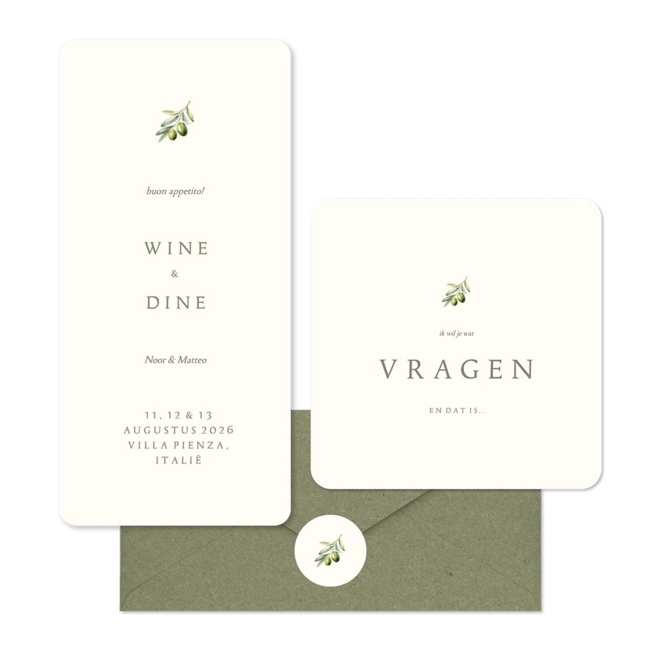 Minimalistische trouwset met olijftakje