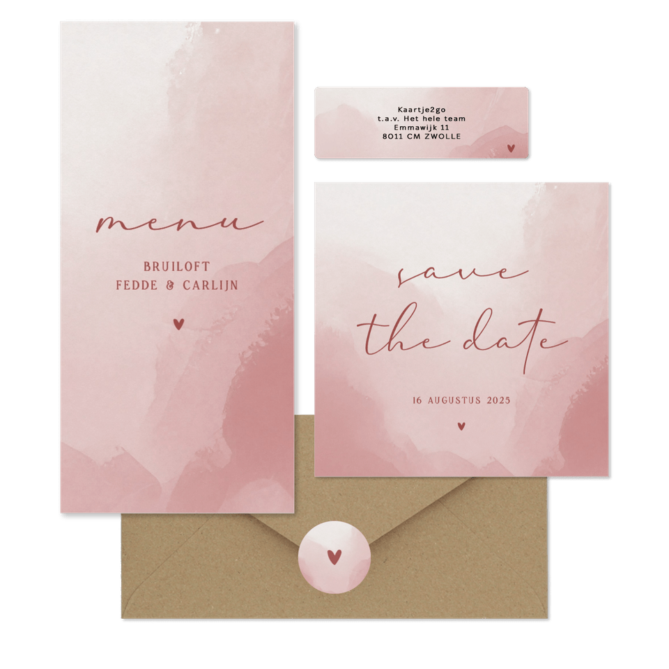 Trouwen minimalistisch met waterverf oudroze