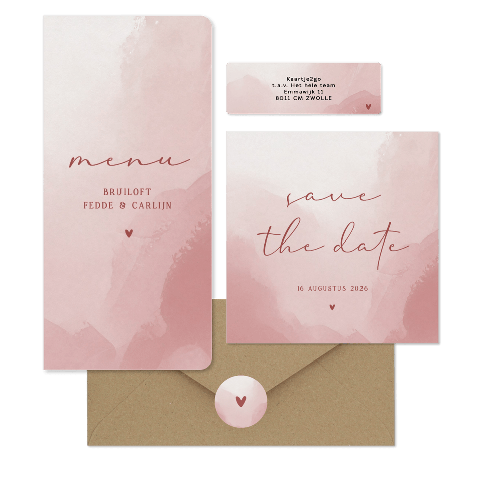 Trouwen minimalistisch met waterverf oudroze