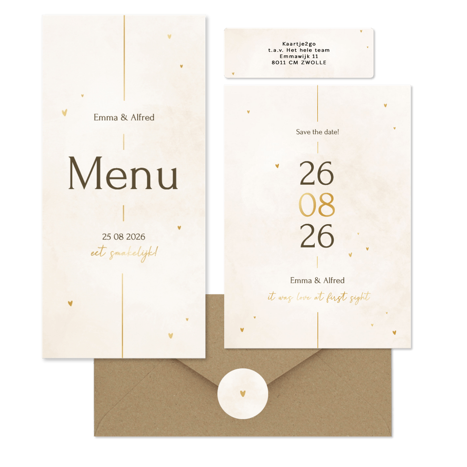 Minimalistische trouwset met gouden details