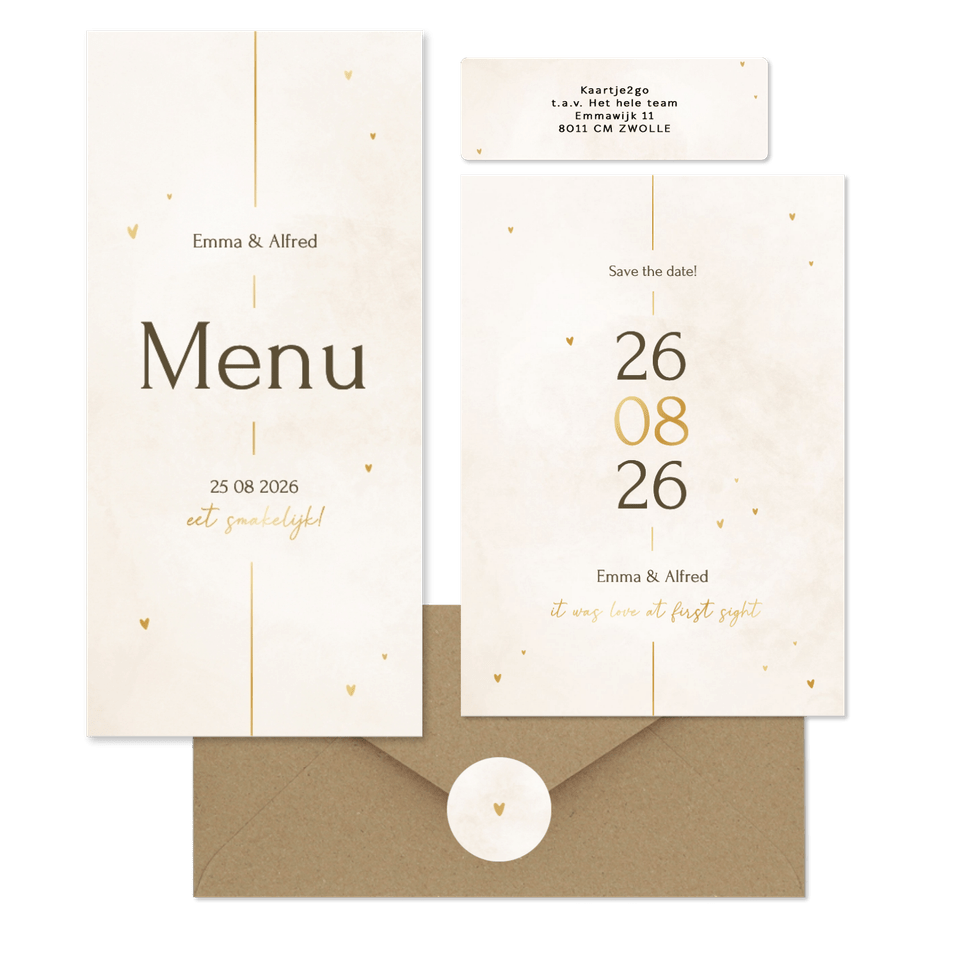 Minimalistische trouwset met gouden details