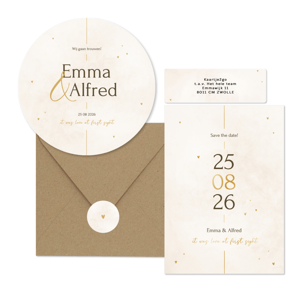 Minimalistische trouwset met gouden details