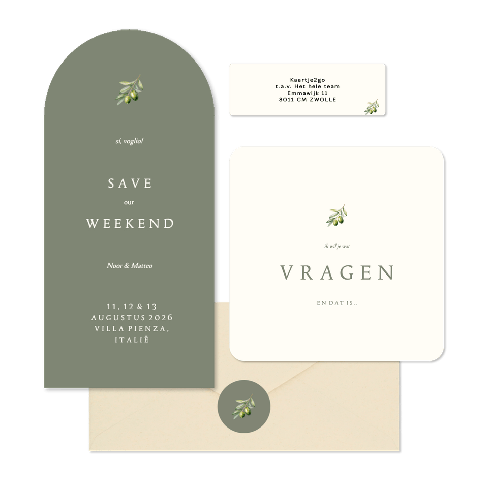 Minimalistische trouwset met olijftakje