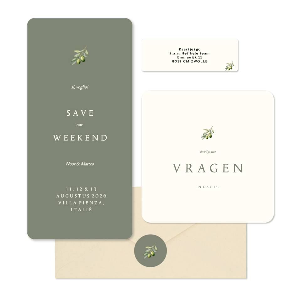 Minimalistische trouwset met olijftakje