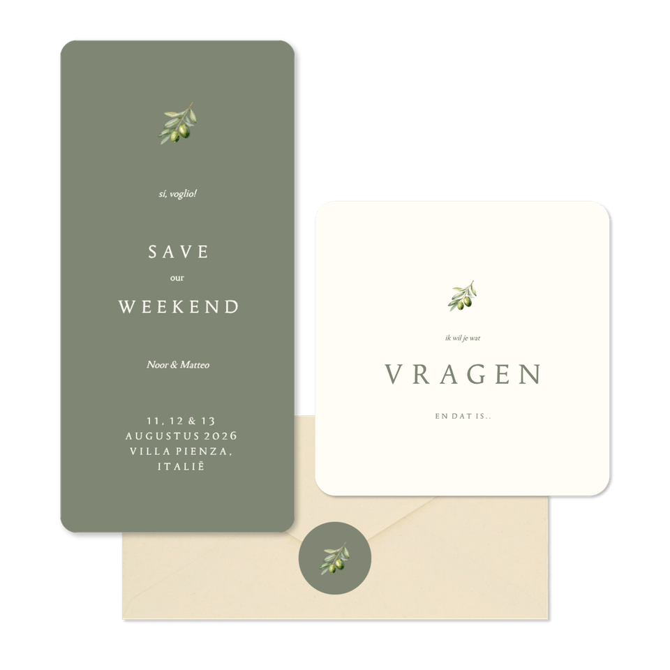 Minimalistische trouwset met olijftakje