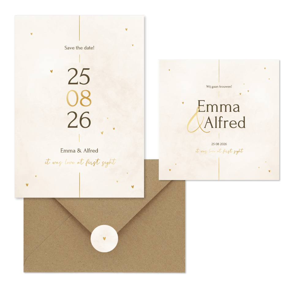 Minimalistische trouwset met gouden details