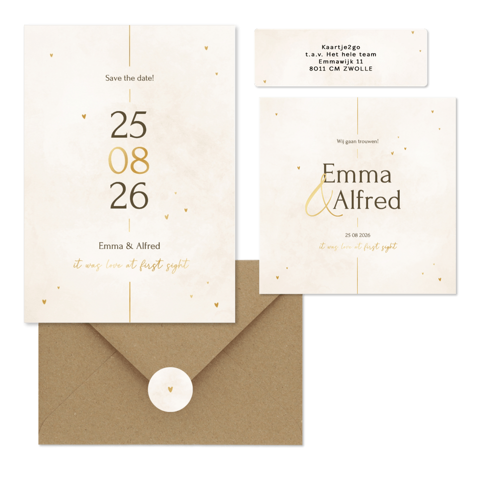 Minimalistische trouwset met gouden details