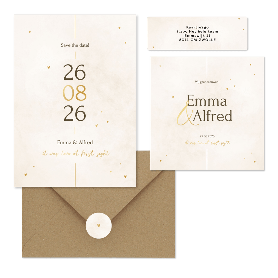 Minimalistische trouwset met gouden details