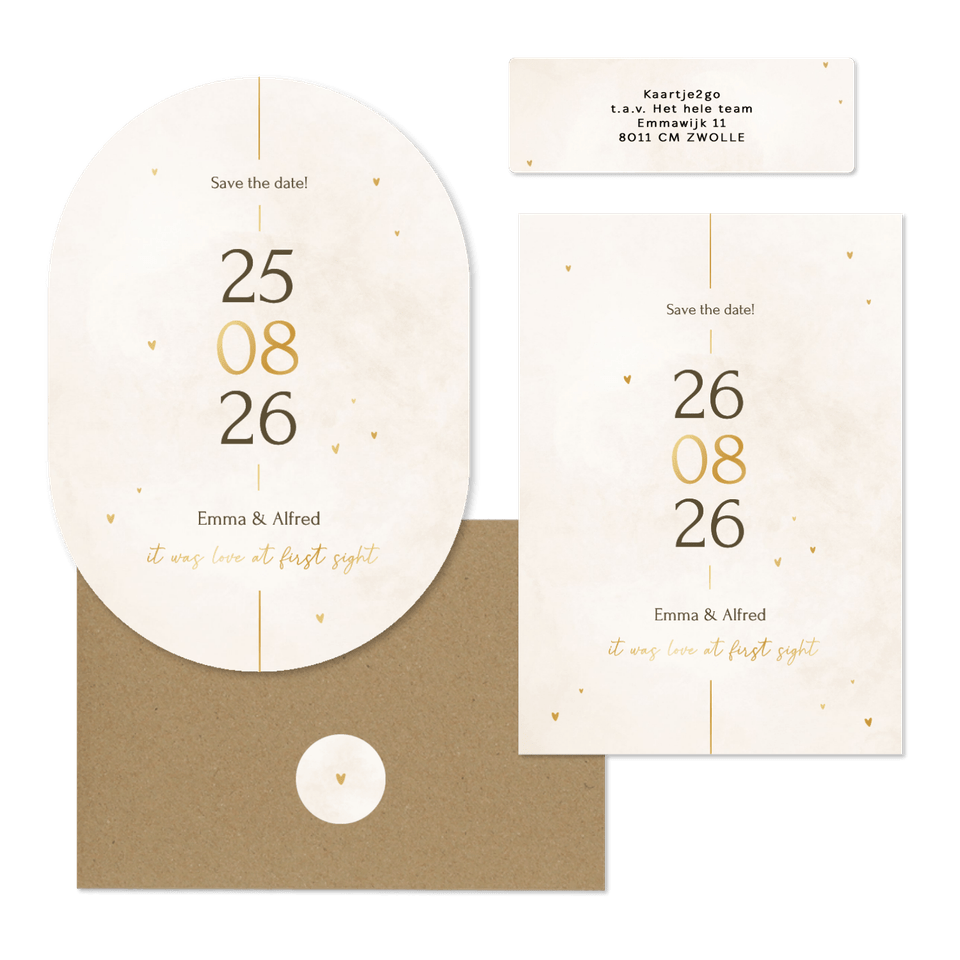 Minimalistische trouwset met gouden details