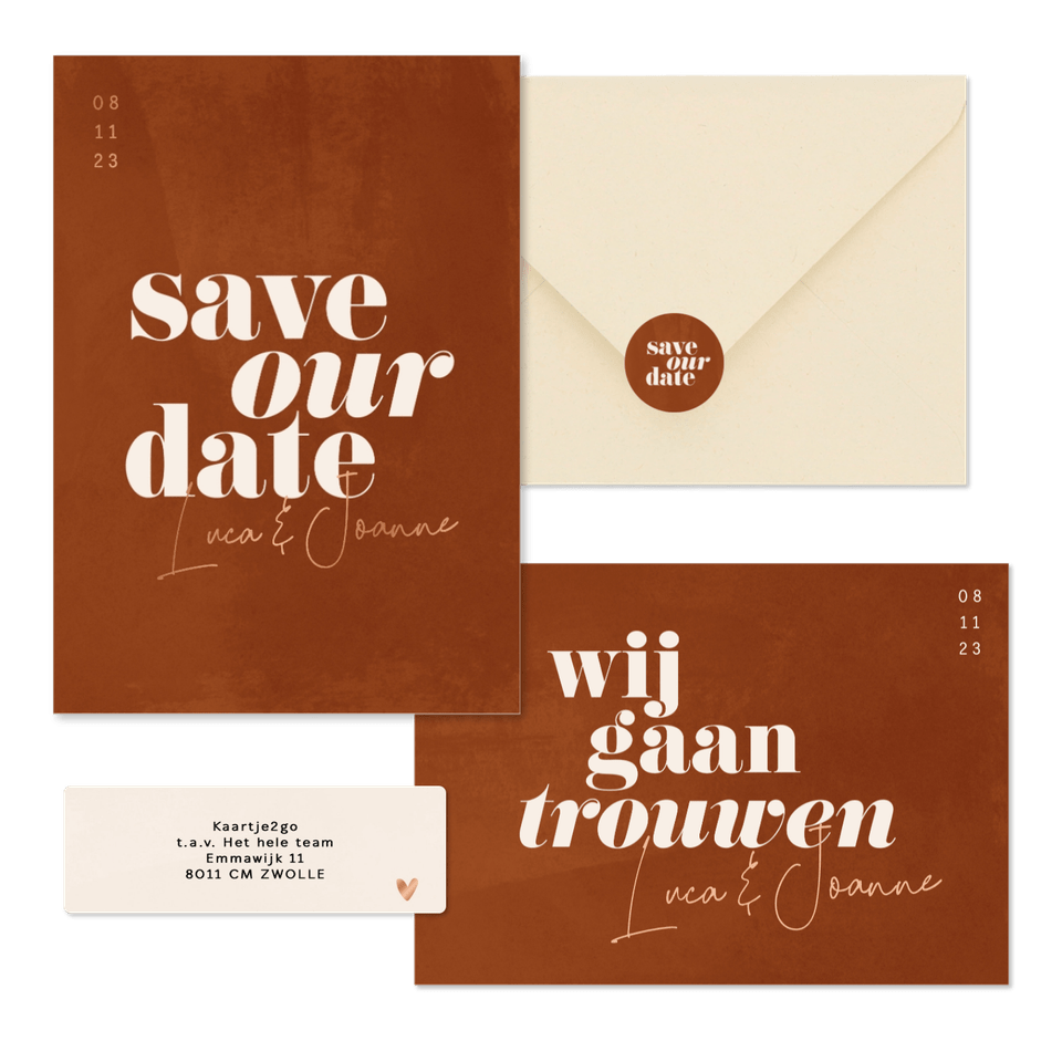 Trouwset minimalistisch roest met waterverf