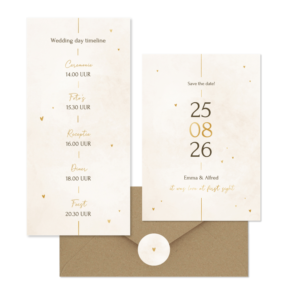 Minimalistische trouwset met gouden details