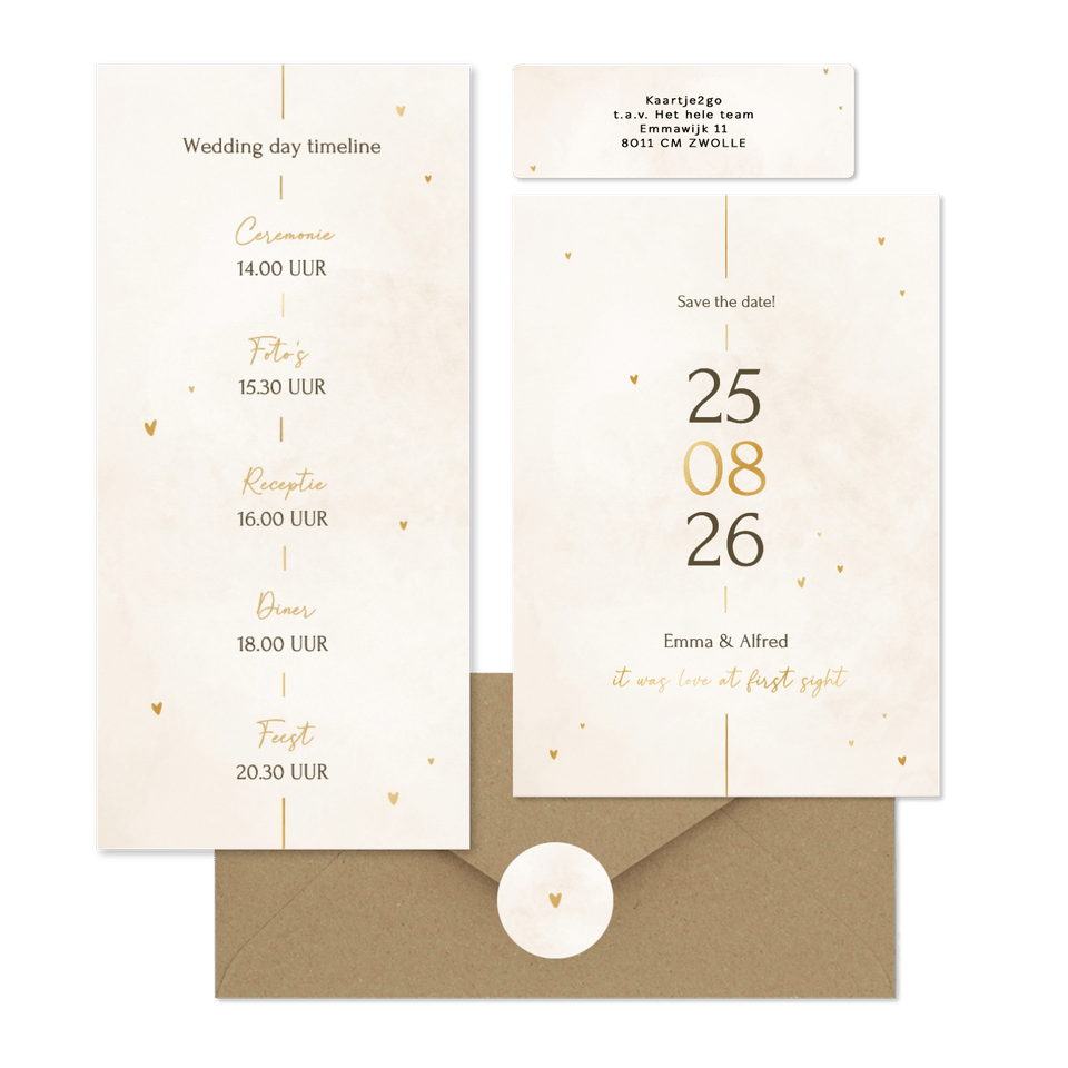 Minimalistische trouwset met gouden details