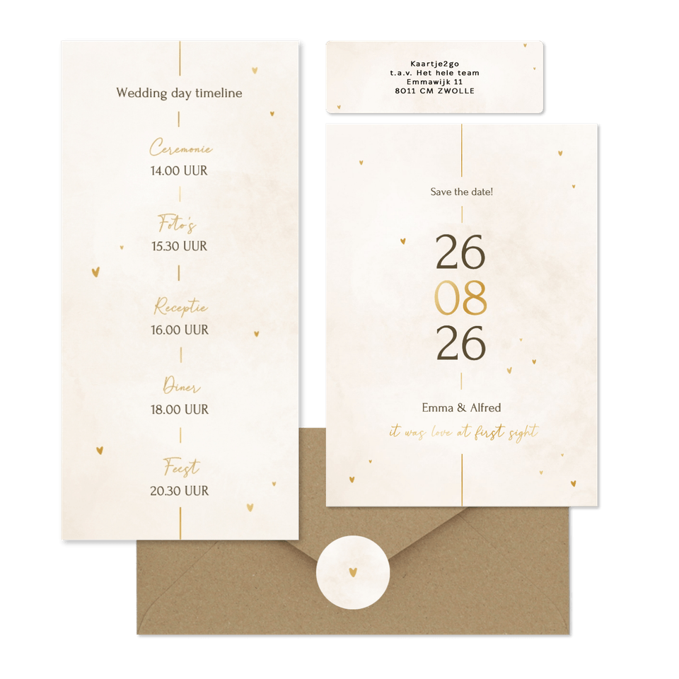 Minimalistische trouwset met gouden details