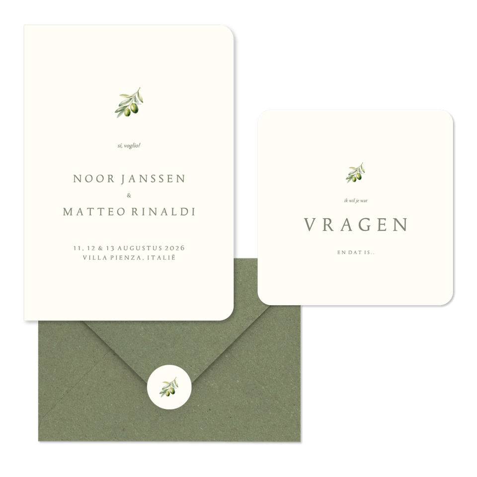 Minimalistische trouwset met olijftakje