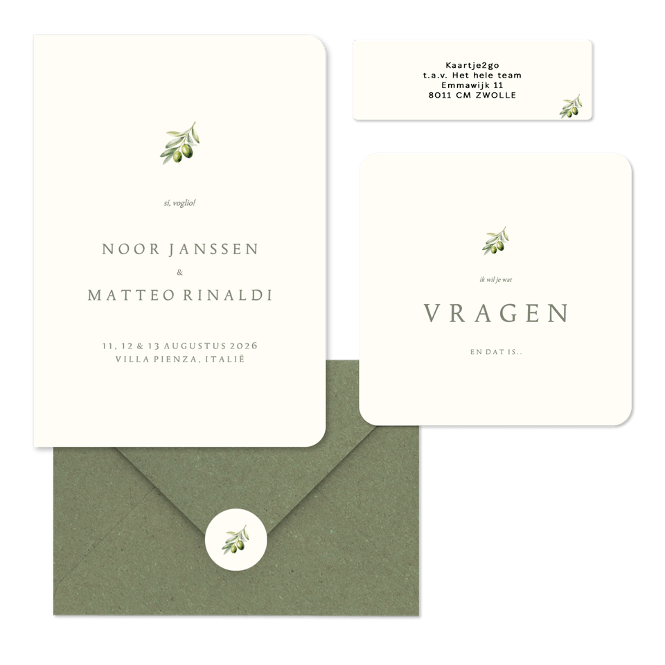 Minimalistische trouwset met olijftakje
